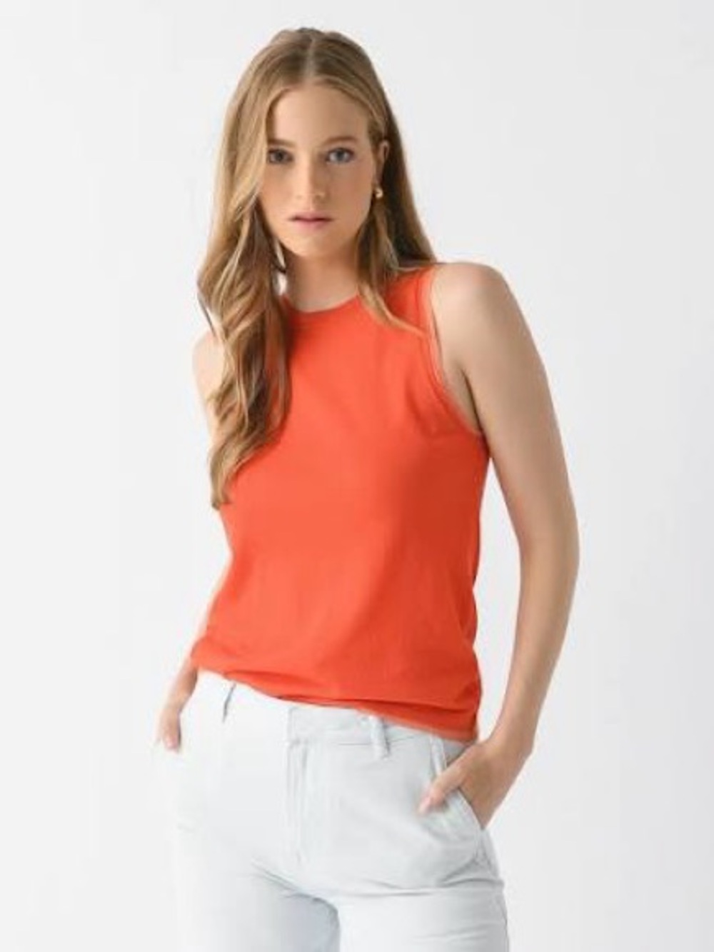 Vince Orange Double Layered Knit Shell Tank